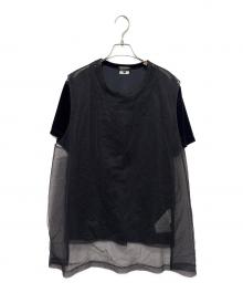 COMME des GARCONS HOMME PLUS（コムデギャルソンオムプリュス）の古着「ベロア メッシュ 切替 チュール レイヤード Tシャツ」｜ブラック