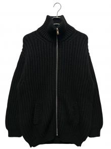 PRADA（プラダ）の古着「ニットカーディガン／三角プレート/ケーブル編みニット/ドライバーズニット」｜ブラック