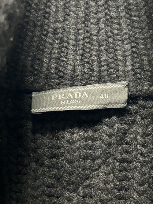 PRADA（プラダ）PRADA (プラダ) ニットカーディガン／三角プレート/ケーブル編みニット/ドライバーズニット ブラック サイズ:48の古着・服飾アイテム
