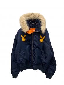 SUPREME×PLAY BOY（シュプリーム×プレイボーイ）の古着「26SS Hooded MA-1 フードボンバージャケット」｜ネイビー
