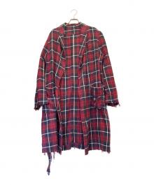 UNDERCOVER（アンダーカバー）の古着「ヘリンボンチェック ガウンコート」｜レッド