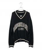 MM6 Maison Margielaエムエムシックスメゾンマルジェラ）の古着「カレjッジロゴVネックセーター」｜ブラック