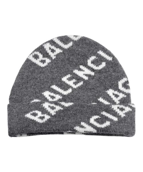 BALENCIAGA（バレンシアガ）BALENCIAGA (バレンシアガ) 総柄ロゴニットキャップ グレーの古着・服飾アイテム