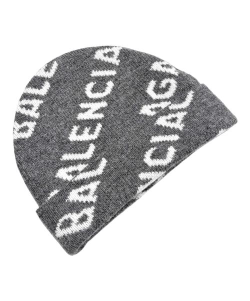 BALENCIAGA（バレンシアガ）BALENCIAGA (バレンシアガ) 総柄ロゴニットキャップ グレーの古着・服飾アイテム