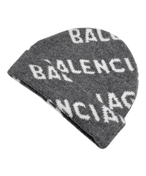 BALENCIAGA（バレンシアガ）BALENCIAGA (バレンシアガ) 総柄ロゴニットキャップ グレーの古着・服飾アイテム