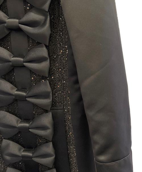 noir kei ninomiya（ノワール ケイ ニノミヤ）noir kei ninomiya (ノワール ケイ ニノミヤ) スパンコールツイード×エステルサテンコート ブラック サイズ:XSの古着・服飾アイテム