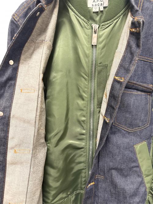 sacai（サカイ）sacai (サカイ) A.P.C. (アーペーセー) ナイロン切替デニムジャケット カーキ×インディゴ サイズ:Sの古着・服飾アイテム