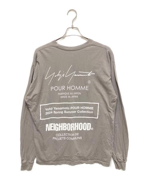 Yohji Yamamoto pour homme（ヨウジヤマモト プールオム）Yohji Yamamoto pour homme (ヨウジヤマモト プールオム) NEIGHBORHOOD (ネイバーフッド) ロゴプリント ロングスリーブ Tシャツ グレー サイズ:Lの古着・服飾アイテム