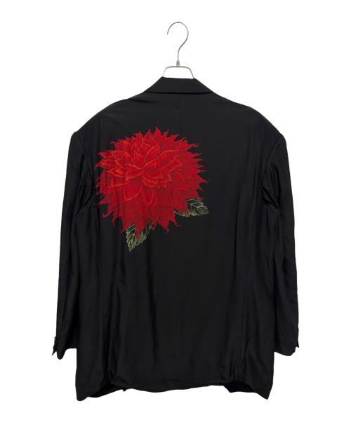 Yohji Yamamoto pour homme（ヨウジヤマモト プールオム）Yohji Yamamoto pour homme (ヨウジヤマモト プールオム) 22ss ダリア柄ベルト付きシルクジャケット ブラック サイズ:2の古着・服飾アイテム