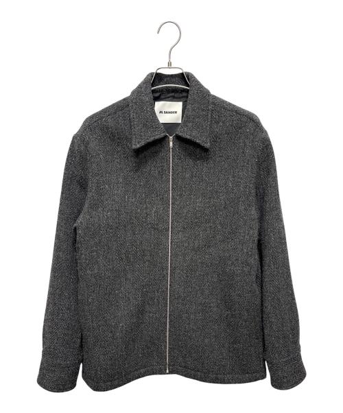 JIL SANDER（ジルサンダー）JIL SANDER (ジルサンダー) ヘリンボーンウール ジップジャケット グレー サイズ:44の古着・服飾アイテム