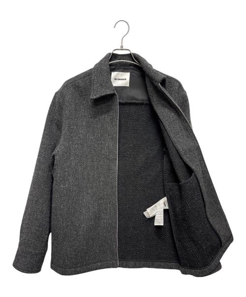 JIL SANDER（ジルサンダー）JIL SANDER (ジルサンダー) ヘリンボーンウール ジップジャケット グレー サイズ:44の古着・服飾アイテム