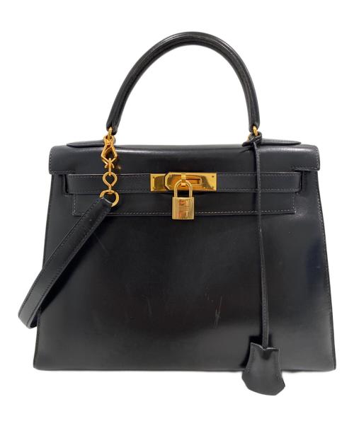 HERMES（エルメス）HERMES (エルメス) ケリー28/外縫い/ゴールド金具/ブラック/ボックスカーフ/〇U刻印 ブラック サイズ:28の古着・服飾アイテム