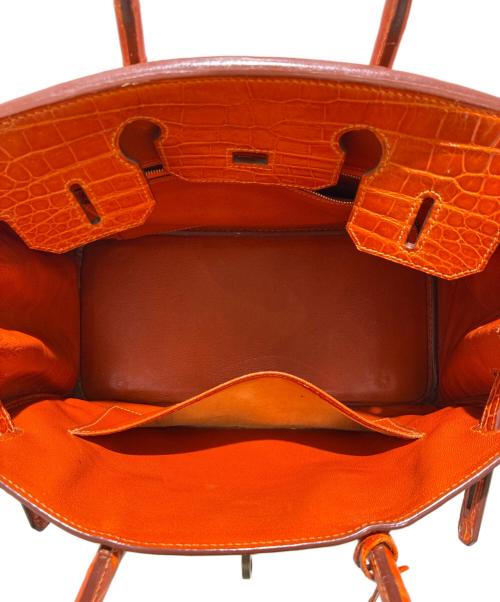 HERMES（エルメス）HERMES (エルメス) Birkin 30 Porosus バーキン30 ポロサスリセ/オレンジ系/マットシルバー金具/□E刻印2001年製 オレンジ系 サイズ:30の古着・服飾アイテム