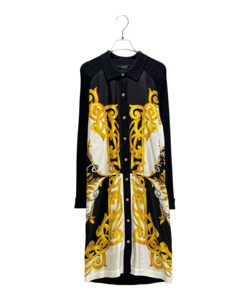 VERSACE（ヴェルサーチェ）VERSACE (ヴェルサーチェ) ニットシャツワンピース ブラック×イエロー サイズ:38の古着・服飾アイテム