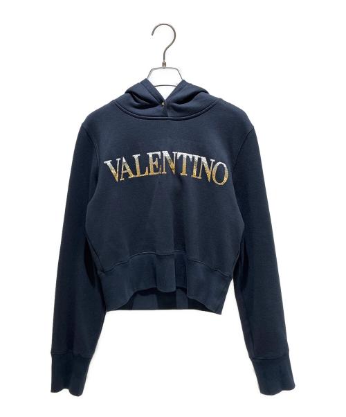 VALENTINO（ヴァレンティノ）VALENTINO (ヴァレンティノ) スパンコールグラデェーションロゴプルオーバーパーカー ネイビー サイズ:Mの古着・服飾アイテム