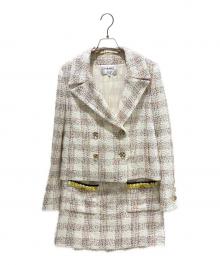 CHANEL（シャネル）の古着「スパンコール ココボタン ツイードセットアップ P77288V68882/P77303V68882」｜ホワイト