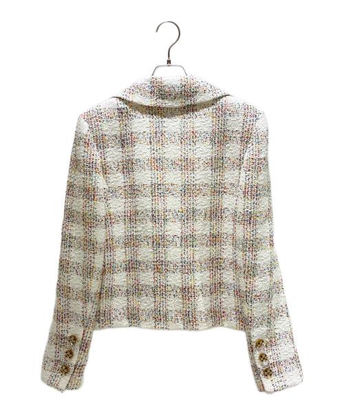 CHANEL（シャネル）CHANEL (シャネル) スパンコール ココボタン ツイードセットアップ P77288V68882/P77303V68882 ホワイト サイズ:38の古着・服飾アイテム
