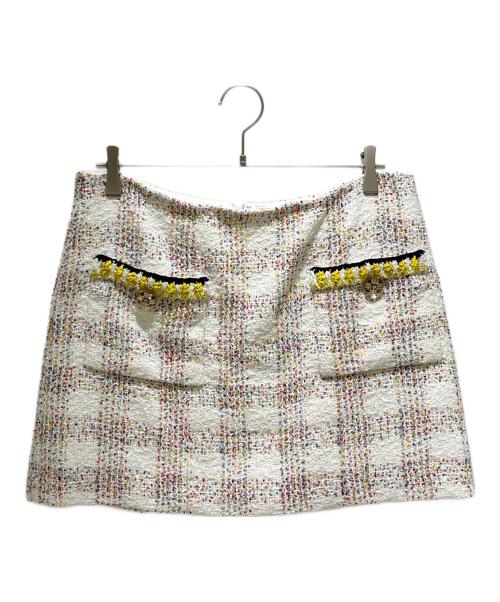 CHANEL（シャネル）CHANEL (シャネル) スパンコール ココボタン ツイードセットアップ P77288V68882/P77303V68882 ホワイト サイズ:38の古着・服飾アイテム