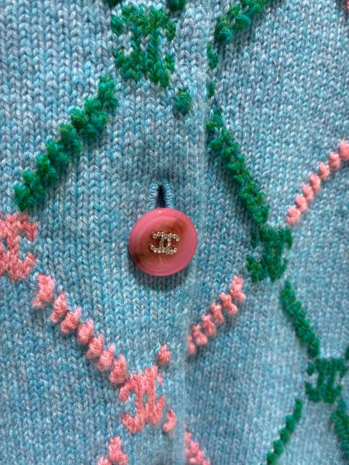 CHANEL（シャネル）CHANEL (シャネル) ココアーガイルニットカーディガン ブルー サイズ:36の古着・服飾アイテム