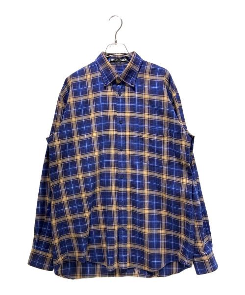 BALENCIAGA（バレンシアガ）BALENCIAGA (バレンシアガ) バックロゴオーバーサイズチェック長袖シャツ パープル サイズ:37の古着・服飾アイテム