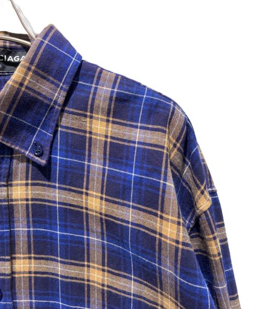 BALENCIAGA（バレンシアガ）BALENCIAGA (バレンシアガ) バックロゴオーバーサイズチェック長袖シャツ パープル サイズ:37の古着・服飾アイテム