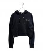 BALMAINバルマン）の古着「Cropped Hoodie With Flocked Logo」｜ブラック