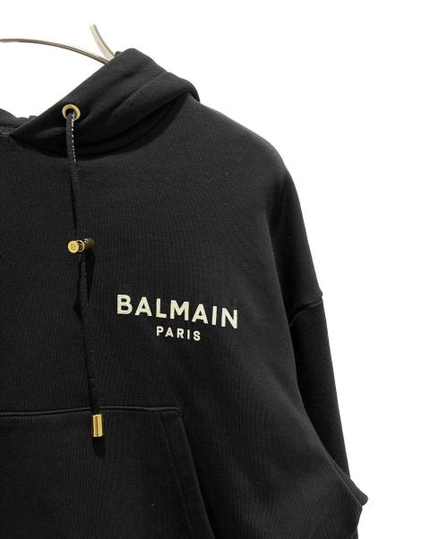 BALMAIN（バルマン）BALMAIN (バルマン) Cropped Hoodie With Flocked Logo ブラック サイズ:Sの古着・服飾アイテム