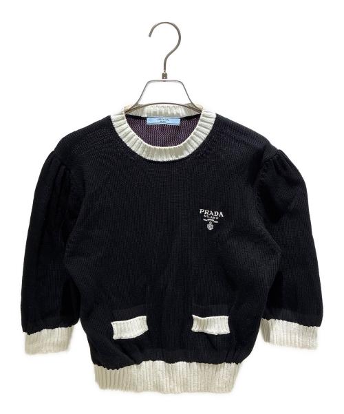 PRADA（プラダ）PRADA (プラダ) 三角ロゴ クロップド コットン クルーネックセーター ブラック サイズ:40の古着・服飾アイテム