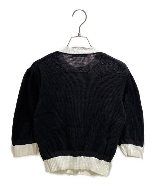 PRADA（プラダ）PRADA (プラダ) コットンクロップドリブ半袖刺繍ロゴニット ブラック サイズ:40の古着・服飾アイテム