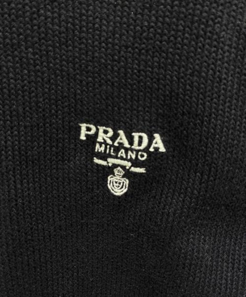 PRADA（プラダ）PRADA (プラダ) コットンクロップドリブ半袖刺繍ロゴニット ブラック サイズ:40の古着・服飾アイテム