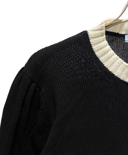 PRADA（プラダ）PRADA (プラダ) コットンクロップドリブ半袖刺繍ロゴニット ブラック サイズ:40の古着・服飾アイテム