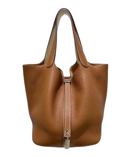 HERMES（エルメス）HERMES (エルメス) ピコタンロックエクラMM/トリヨンクレマンス/シルバー金具/Y刻印2020年製/ ブラウン系×ハンドル裏アイボリー系×シル サイズ:MMの古着・服飾アイテム