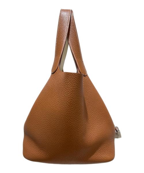 HERMES（エルメス）HERMES (エルメス) ピコタンロックエクラMM/トリヨンクレマンス/シルバー金具/Y刻印2020年製/ ブラウン系×ハンドル裏アイボリー系×シル サイズ:MMの古着・服飾アイテム
