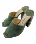 JIMMY CHOOジミーチュウ）の古着「Suede rhinestone pumps スウェードラインストーンパンプス 204BAIA」｜グリーン