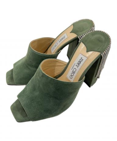 【美中古品】jimmy choo ジミーチュウ　グリーンパンプス　スエード 中古・古着通販】JIMMY CHOO (ジミーチュウ) Suede rhinestone pumps