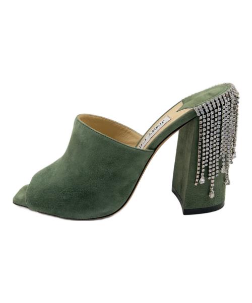 JIMMY CHOO（ジミーチュウ）JIMMY CHOO (ジミーチュウ) Suede rhinestone pumps スウェードラインストーンパンプス 204BAIA グリーン サイズ:38の古着・服飾アイテム