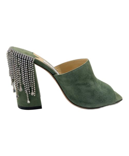 JIMMY CHOO（ジミーチュウ）JIMMY CHOO (ジミーチュウ) Suede rhinestone pumps スウェードラインストーンパンプス 204BAIA グリーン サイズ:38の古着・服飾アイテム