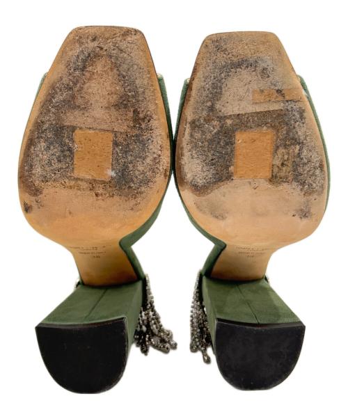 JIMMY CHOO（ジミーチュウ）JIMMY CHOO (ジミーチュウ) Suede rhinestone pumps スウェードラインストーンパンプス 204BAIA グリーン サイズ:38の古着・服飾アイテム