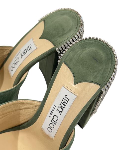 JIMMY CHOO（ジミーチュウ）JIMMY CHOO (ジミーチュウ) Suede rhinestone pumps スウェードラインストーンパンプス 204BAIA グリーン サイズ:38の古着・服飾アイテム