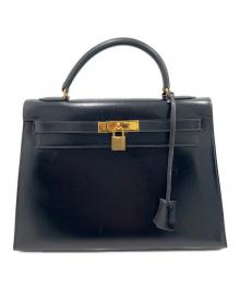 HERMES（エルメス）の古着「ケリー32 外縫い/ブラック/ゴールド金具/ボックスカーフ/〇N刻印:1984年製」｜ブラック