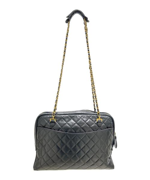 CHANEL（シャネル）CHANEL (シャネル) ダブルチェーンショルダーバッグ ブラック×ゴールド金具の古着・服飾アイテム