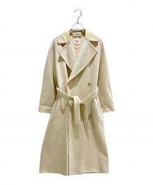 HERMES（エルメス）の古着「襟レザー切替カシミヤコート」｜アイボリー