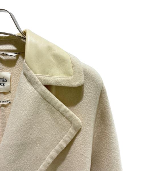 HERMES（エルメス）HERMES (エルメス) 襟レザー切替カシミヤコート アイボリー サイズ:34の古着・服飾アイテム