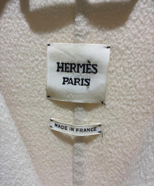 HERMES（エルメス）HERMES (エルメス) 襟レザー切替カシミヤコート アイボリー サイズ:34の古着・服飾アイテム