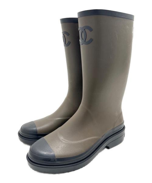 CHANEL（シャネル）CHANEL (シャネル) ココマークロングレインブーツ カーキ サイズ:38の古着・服飾アイテム