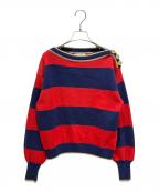 GUCCIグッチ）の古着「Lame border knit ラメボーダーニット739802 XKC6H」｜レッド×ネイビー
