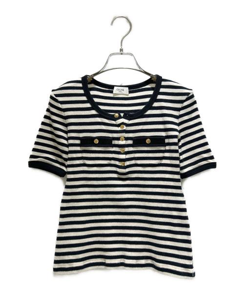 CELINE（セリーヌ）CELINE (セリーヌ) リブコットンジャージー マリニエール T シャツ ブラック×ホワイト サイズ:XSの古着・服飾アイテム