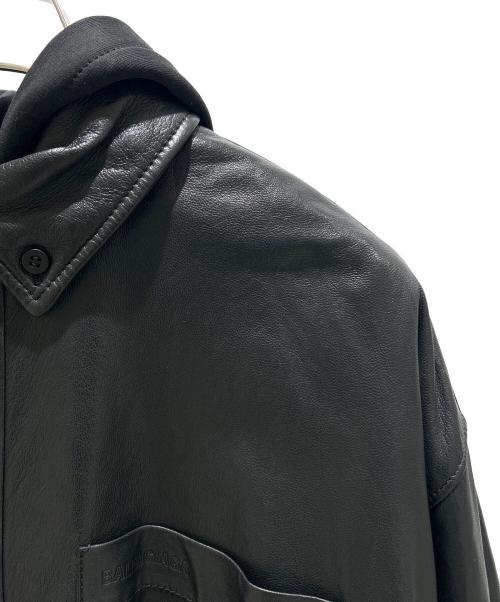 BALENCIAGA（バレンシアガ）BALENCIAGA (バレンシアガ) ソフトラムスキンフーデットレザーシャツジャケット ブラック サイズ:Lの古着・服飾アイテム