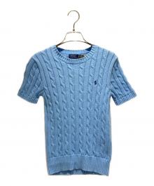POLO RALPH LAUREN（ポロ・ラルフローレン）の古着「Cable Knit Summer Sweater One Point Logoケーブルパターン ワンポイントロゴ サマーニット」｜スカイブルー