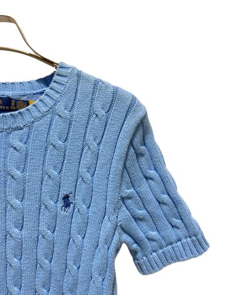 POLO RALPH LAUREN（ポロ・ラルフローレン）POLO RALPH LAUREN (ポロ・ラルフローレン) Cable Knit Summer Sweater One Point Logoケーブルパターン ワンポイントロゴ サマーニット スカイブルー サイズ:XSの古着・服飾アイテム